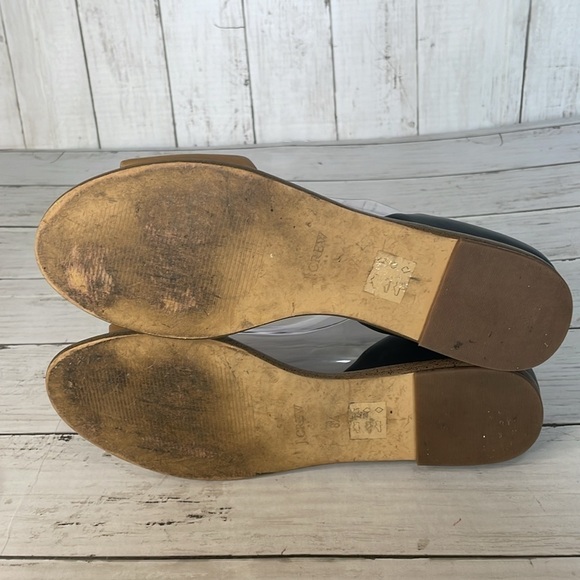 J Crew Morgan Leather D'orsay Black and Tan Color Block Peep Toe Flats Sandals - Picture 7 of 13